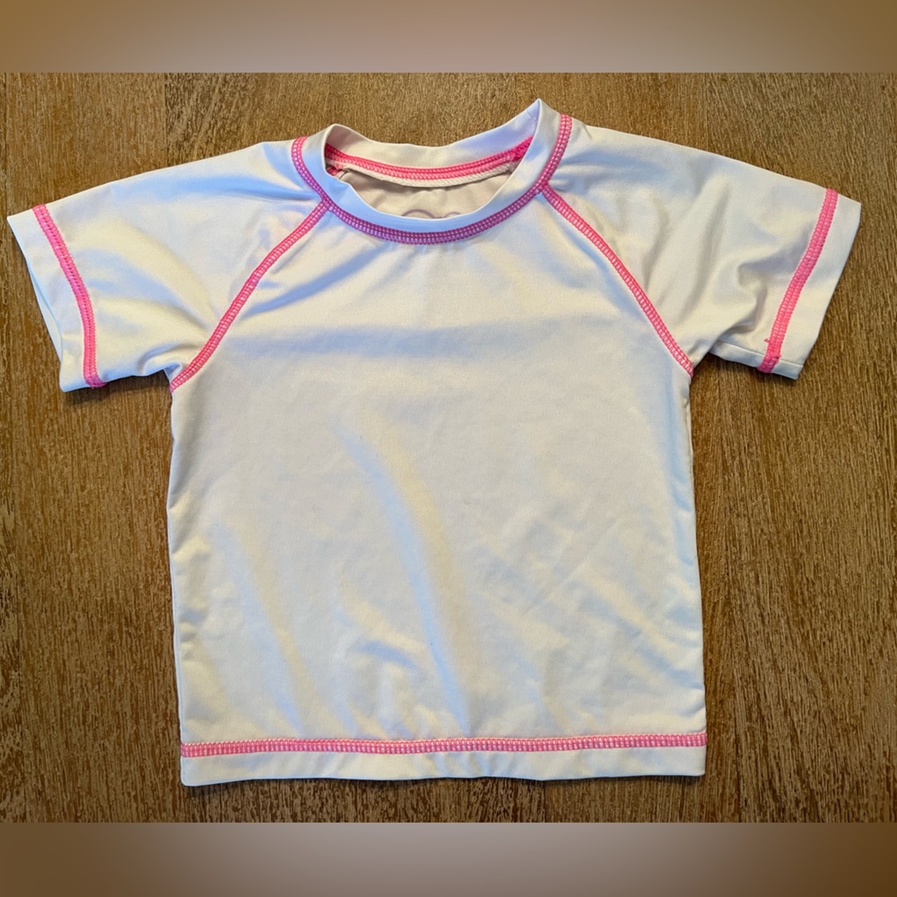 OP White and Pink Short Sleeved Baby Rash Guard Sz 3-6 Months
